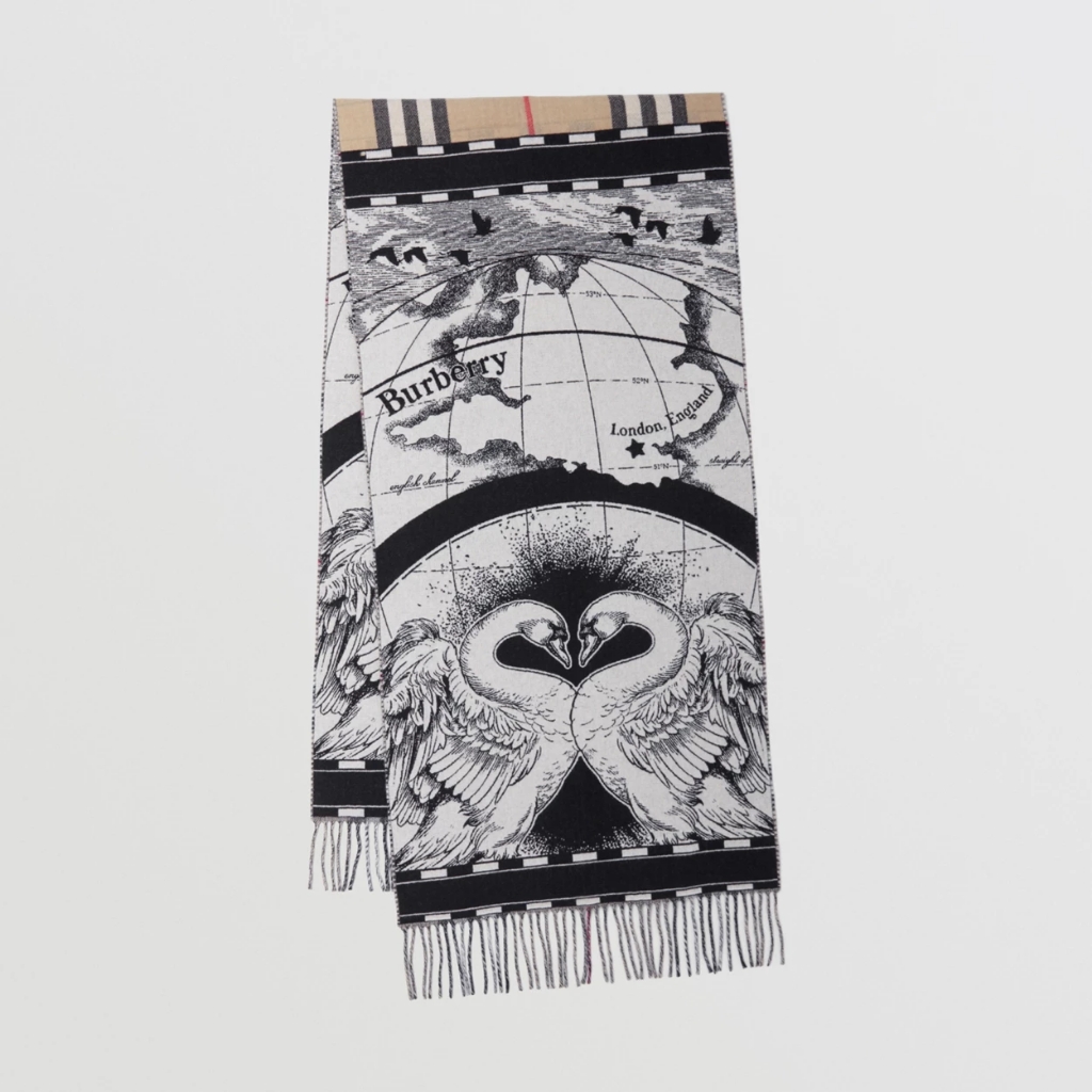 Swan Kingdom Check Cashmere Jacquard Scarf